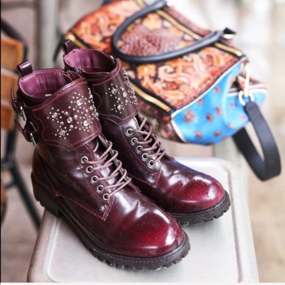 Rock Studded Embellished Combat Motto Boots - Picture 2 of 5